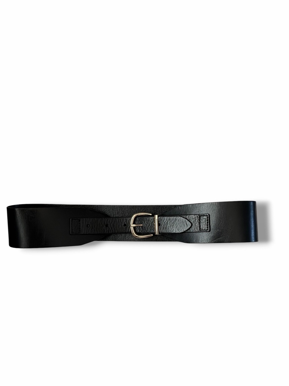 H&M Black Leather Gold Buckle Wide Belt Size XSmall